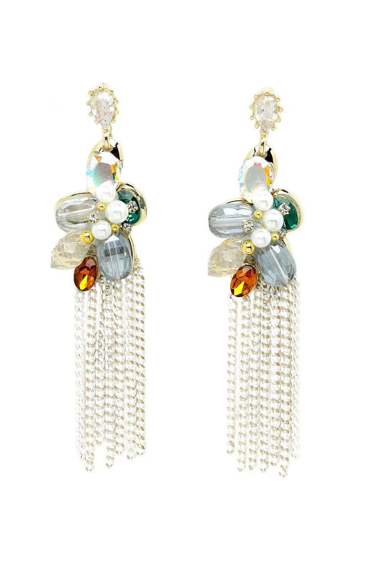 Flerfärgade Crystal Long Chain Dangler örhängen