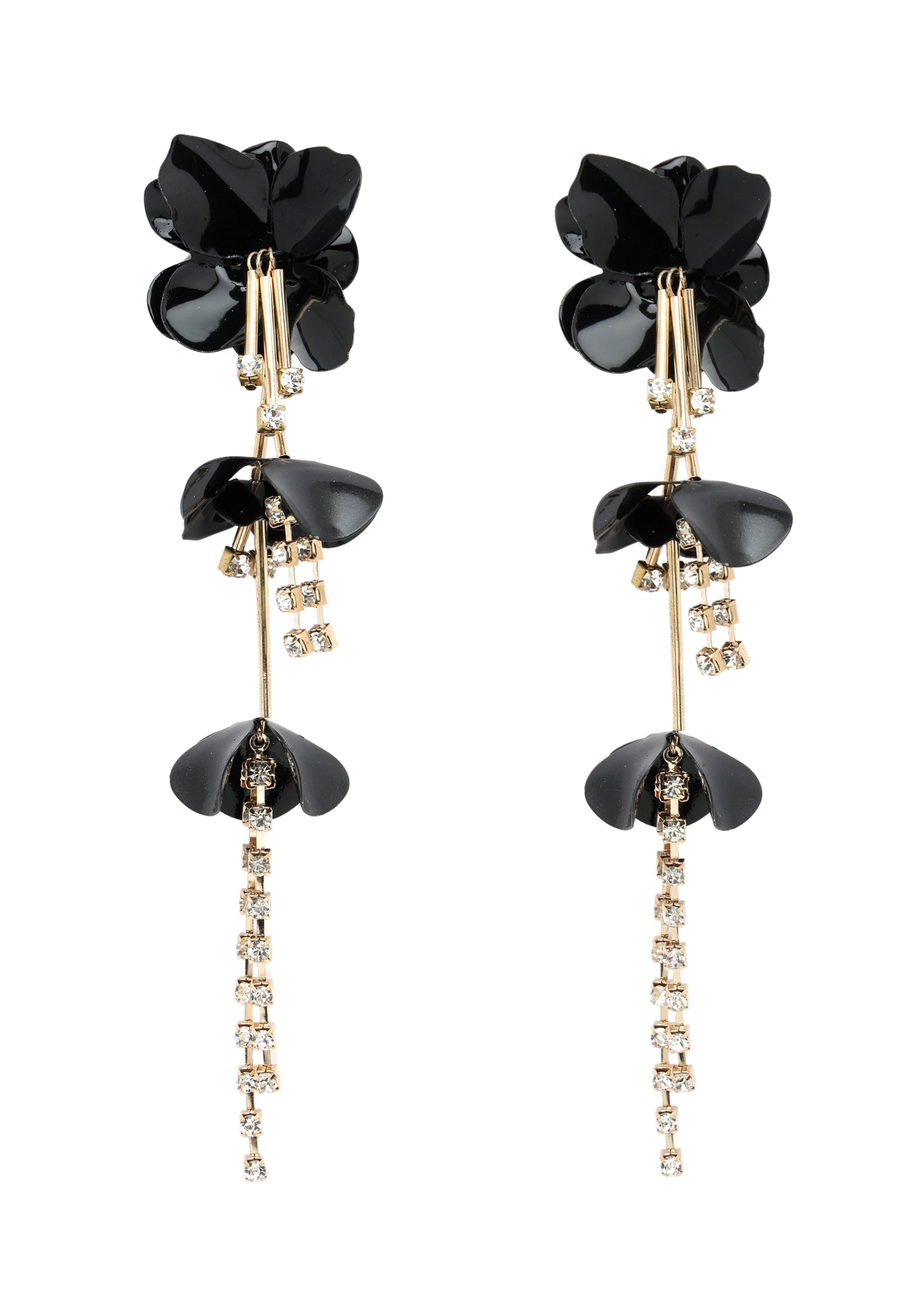 Long Black Floral Earrings