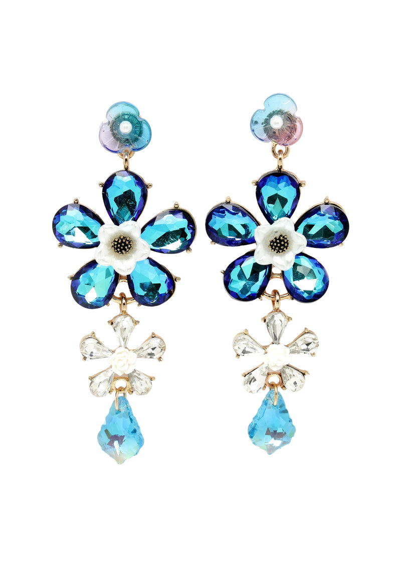 Boucles d'oreilles pendantes en forme de fleur bleue