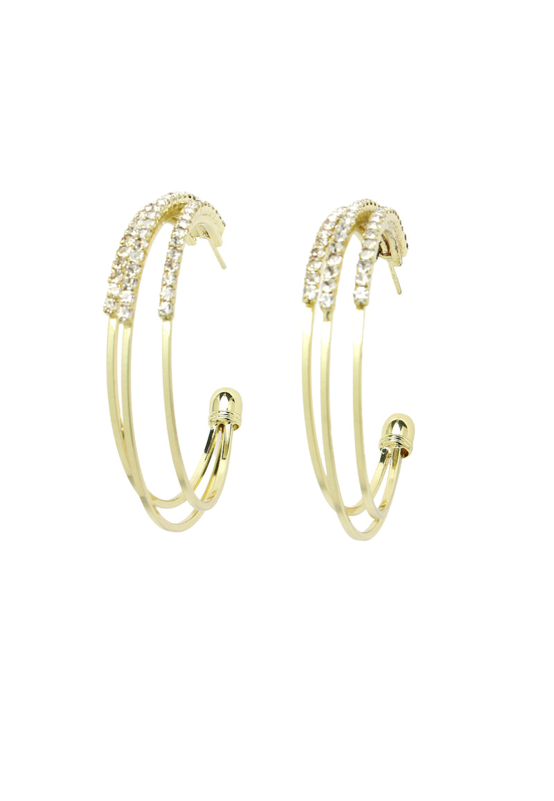 Boucles d'oreilles en cristal doré en forme de C