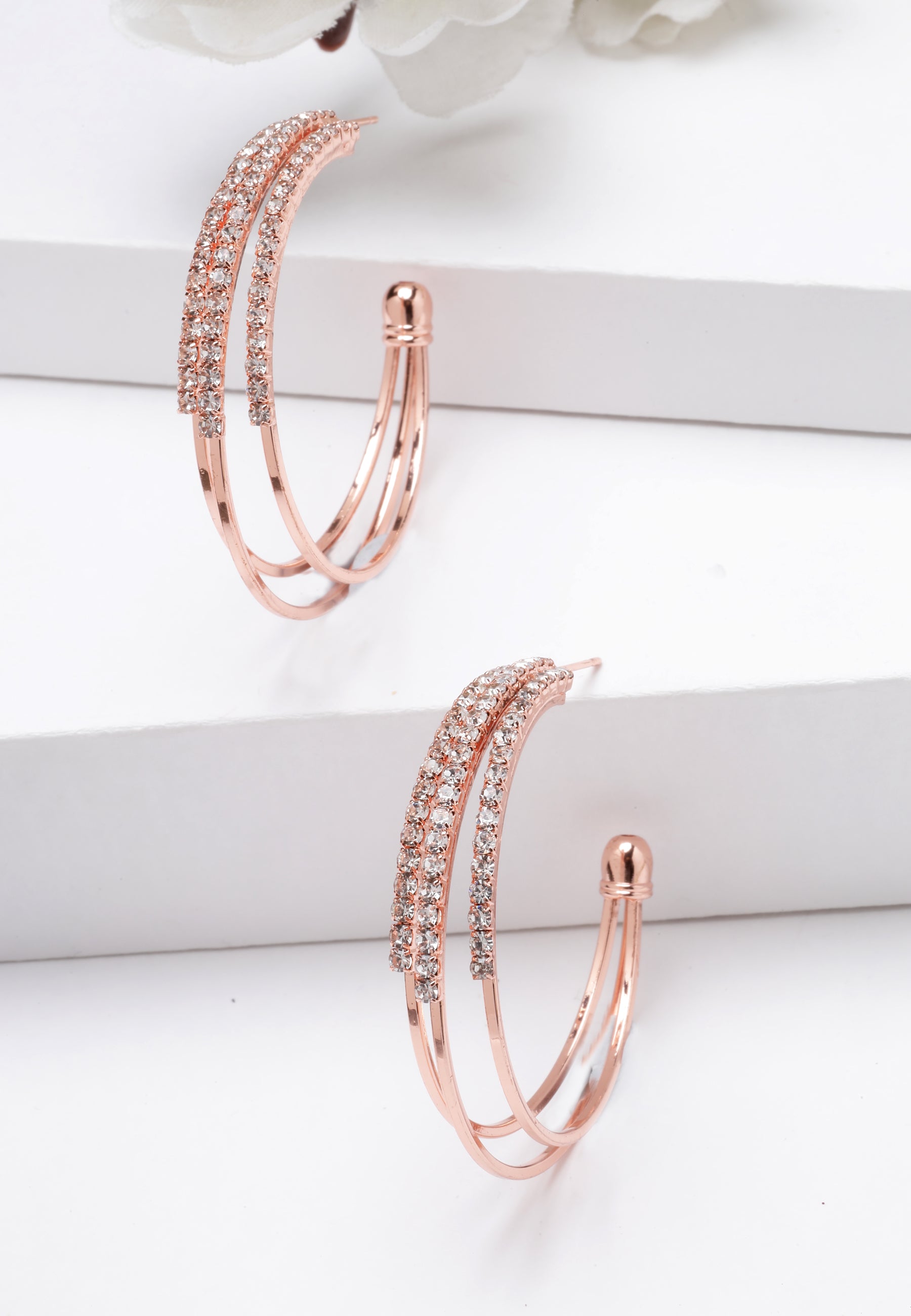 Pendientes de cristal en forma de C en oro rosa