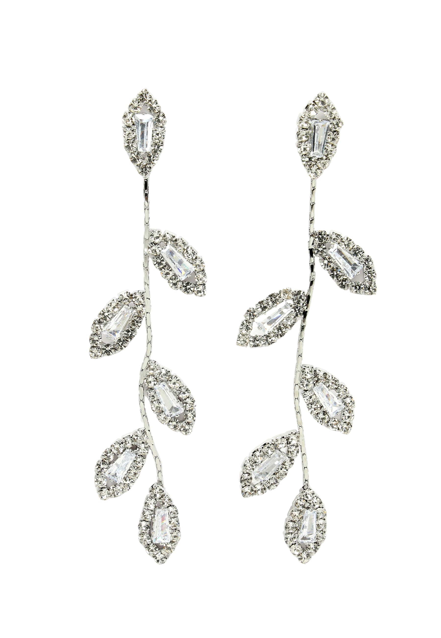 Boucles d'oreilles pendantes en forme de feuille de cristal argentée