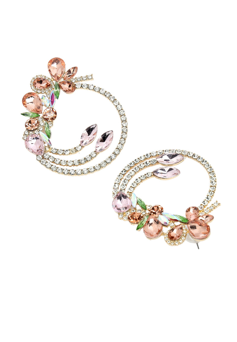 Multi-Layer Circle Crystal Earrings In Pink