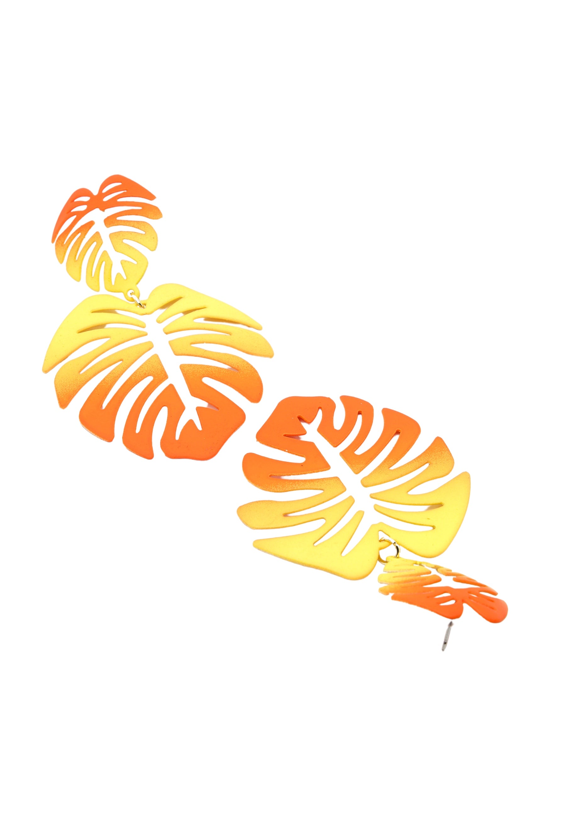 Orange Palm Leaf Dangle Earrings