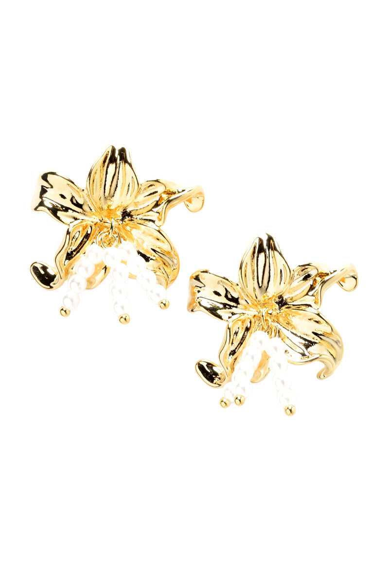 Orecchino Fiore Con Perline In Oro