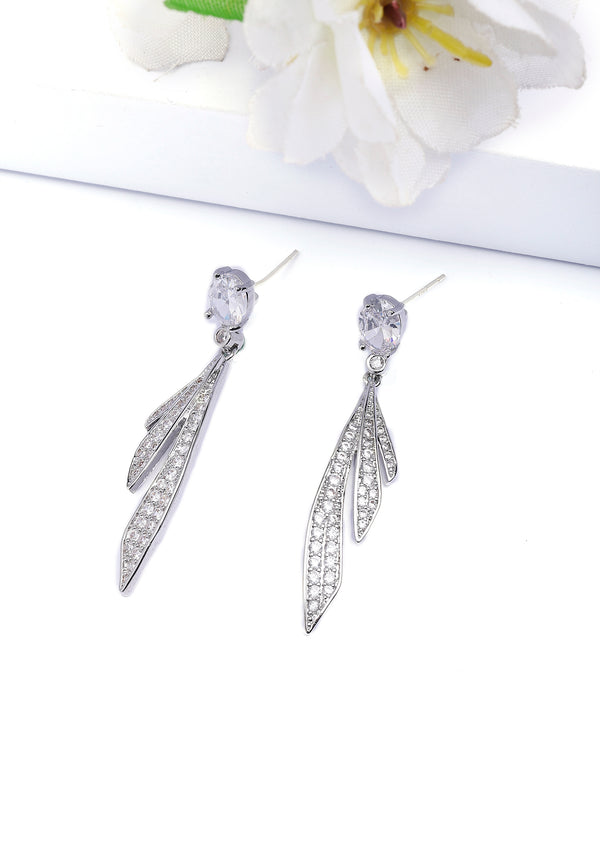 Silver colored Feather Drop Earrings