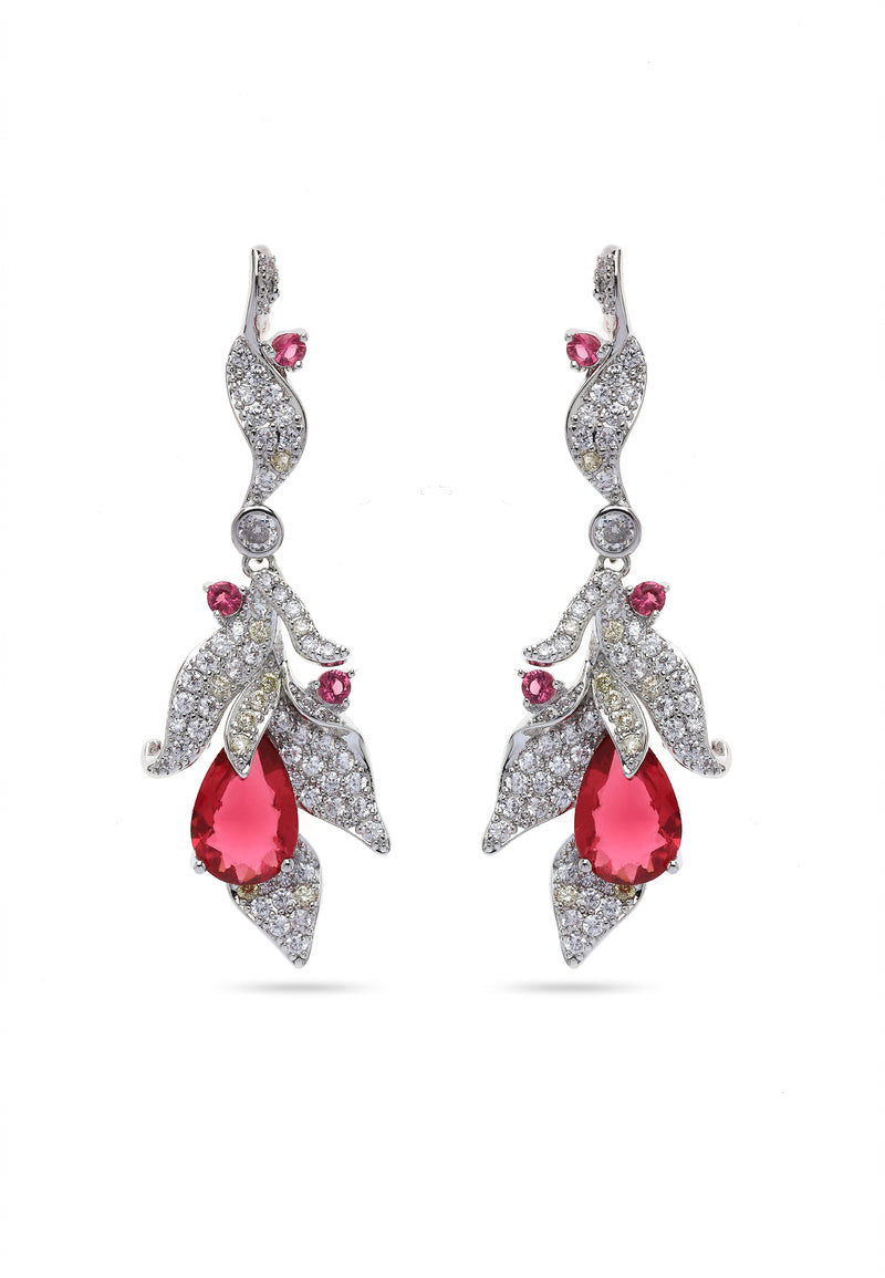 Boucles d'oreilles pendantes motif feuille rouge