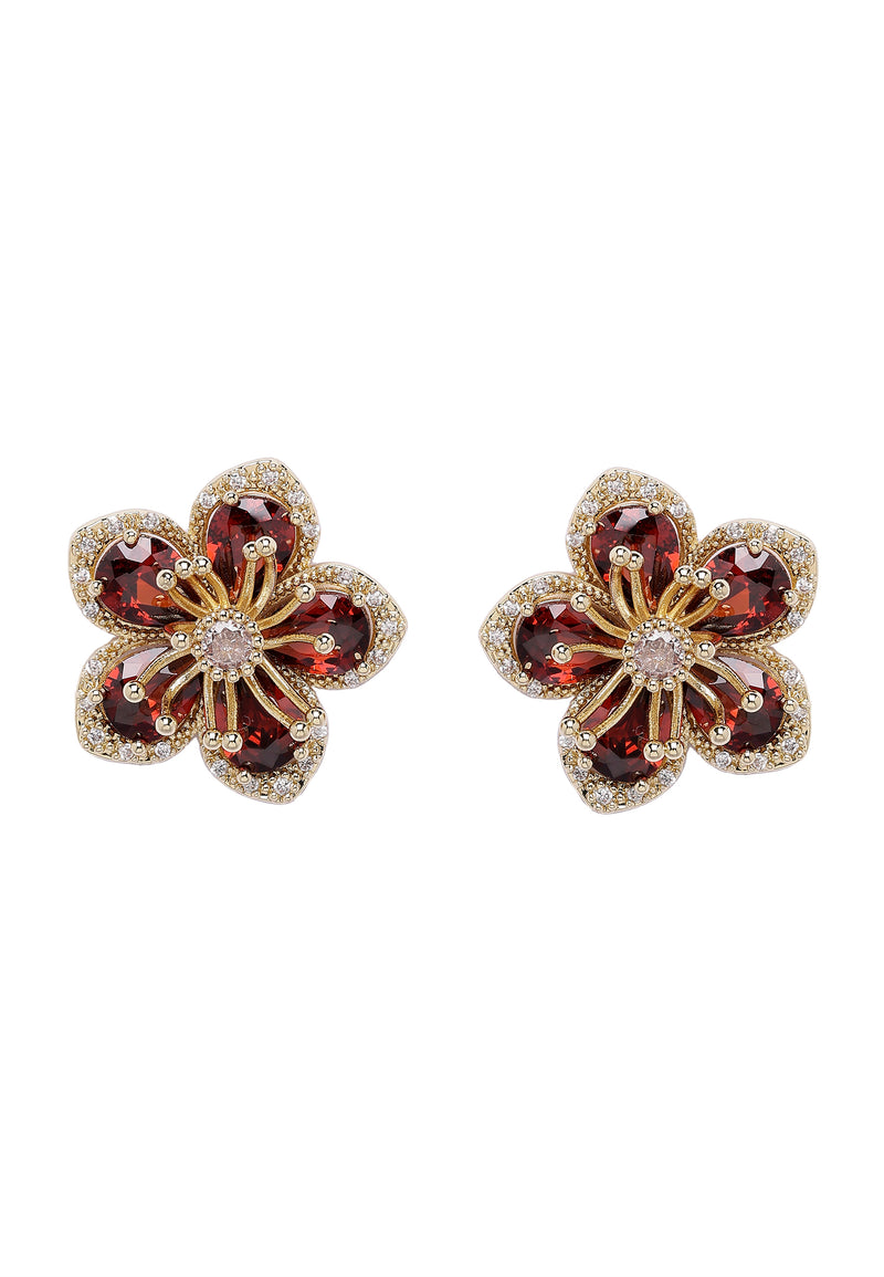 Boucles d'oreilles en stud florales délicates rouges
