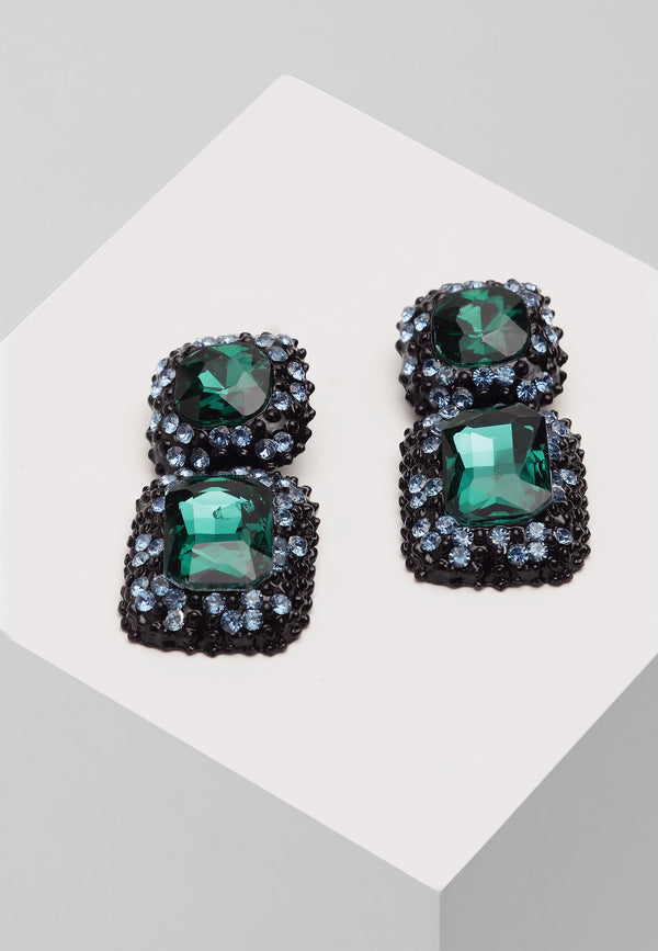 Square-shaped Crystals Drop Earrings in Green