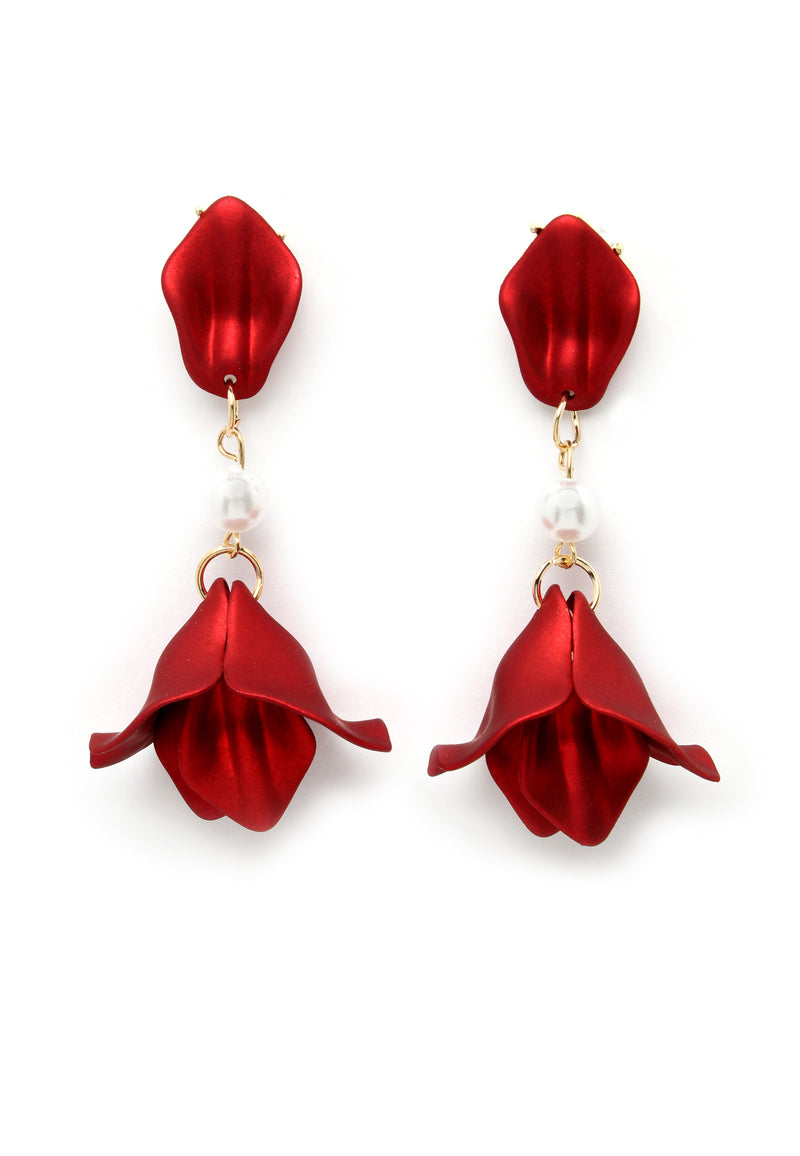 Boucles d'oreilles pendantes roses en rouge